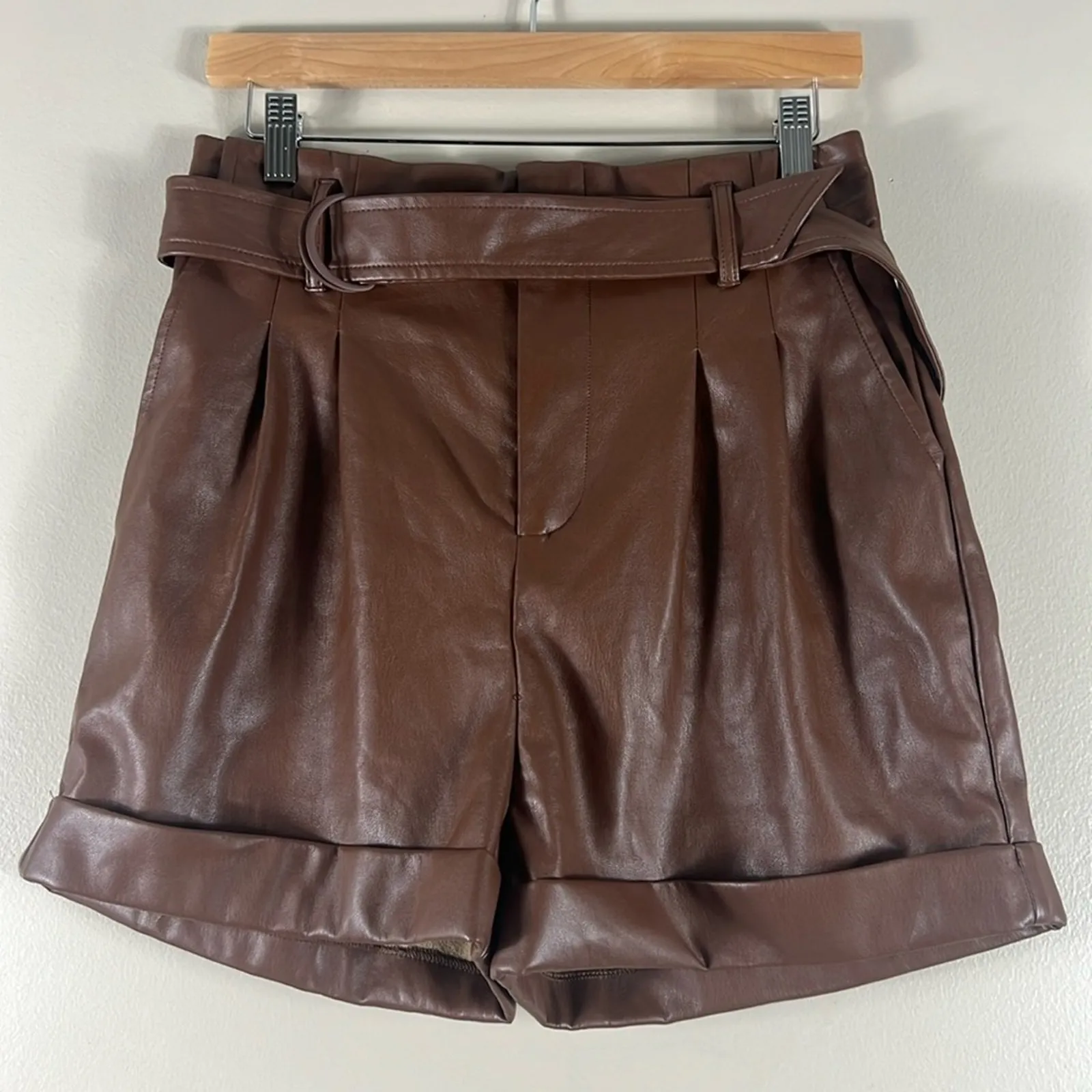 Lulus Brown Shorts Women M Take a Ride Brown Vegan Leather Paperbag Mob Wife Y2K - Image 2