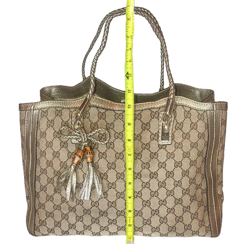 GUCCI Bamboo Bella GG Canvas Leather Shoulder Bag Braided Leather Strap - Image 12