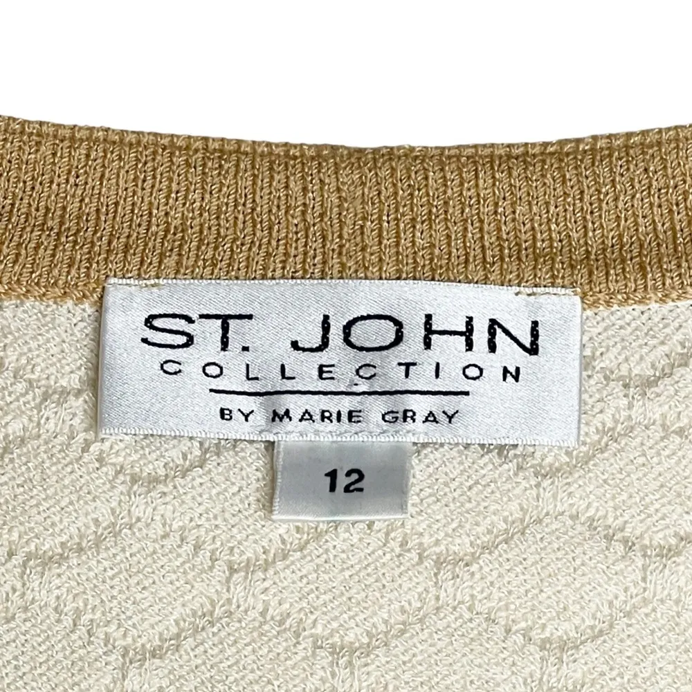 new St John Collection ꧁ Gold Hardware Button Knit Cardigan ꧂ Ivory Textured ꧂ - Image 8