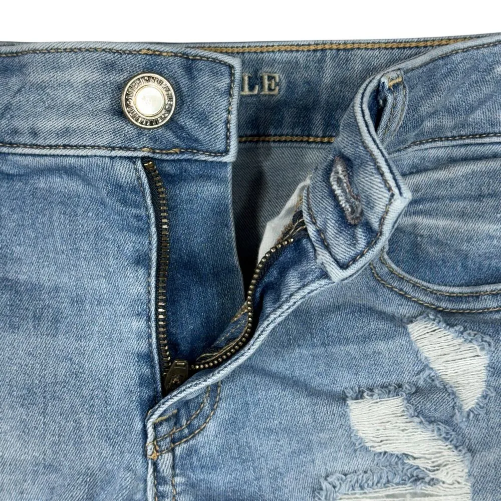 American Eagle SZ 4 Shortie Jean Shorts Distressed Frayed Hems Stretch Low-Rise - Image 2