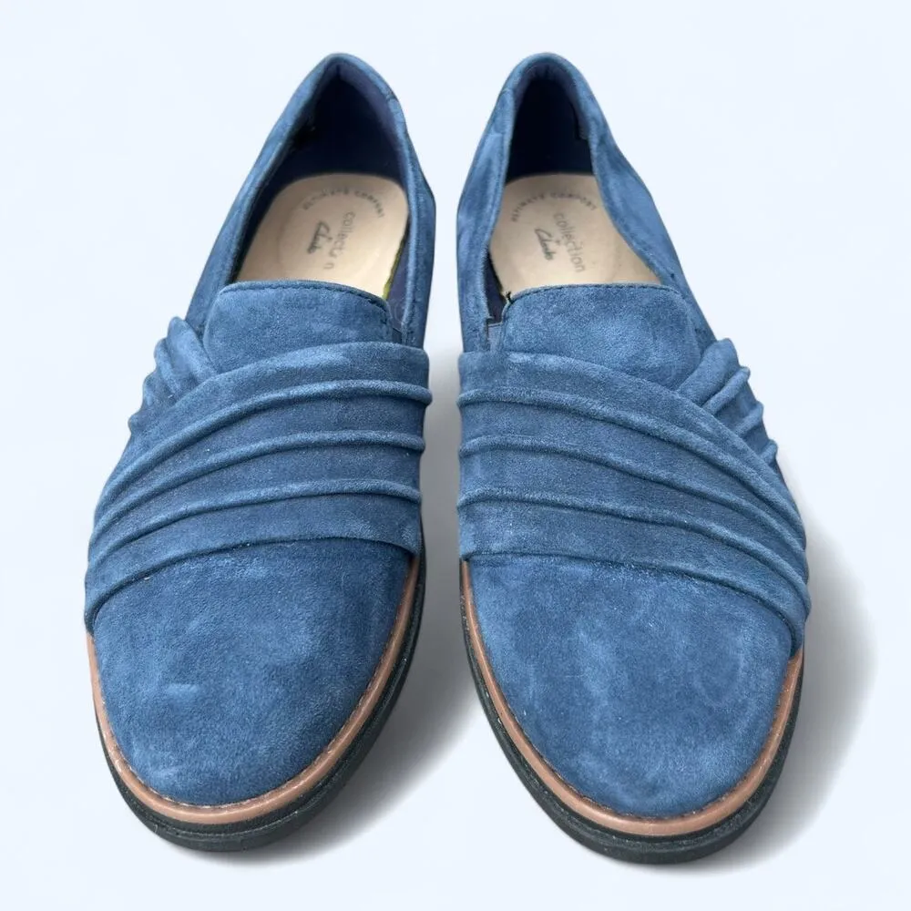 Clarks Women's Sharon Villa Loafer Blue 7 M Comfort Shoes Suede Leather Preppy - Image 3