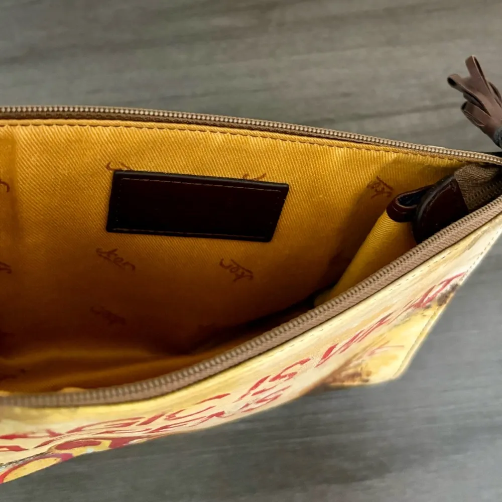 Jcon Leather Graffiti Pouch Clutch Travel Cosmetic Bag Brown - Image 3