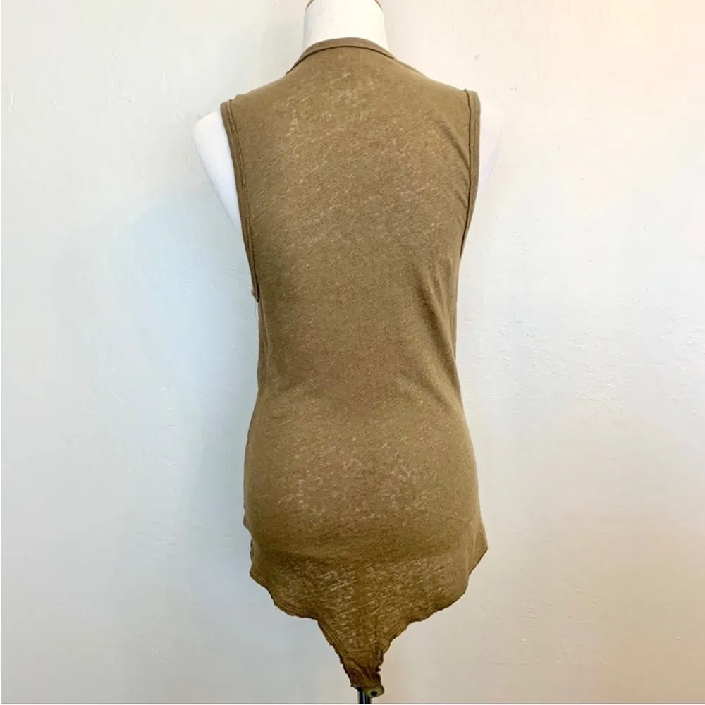 NWOT Free People Army Green Linen Bodysuit Tank S - Image 8