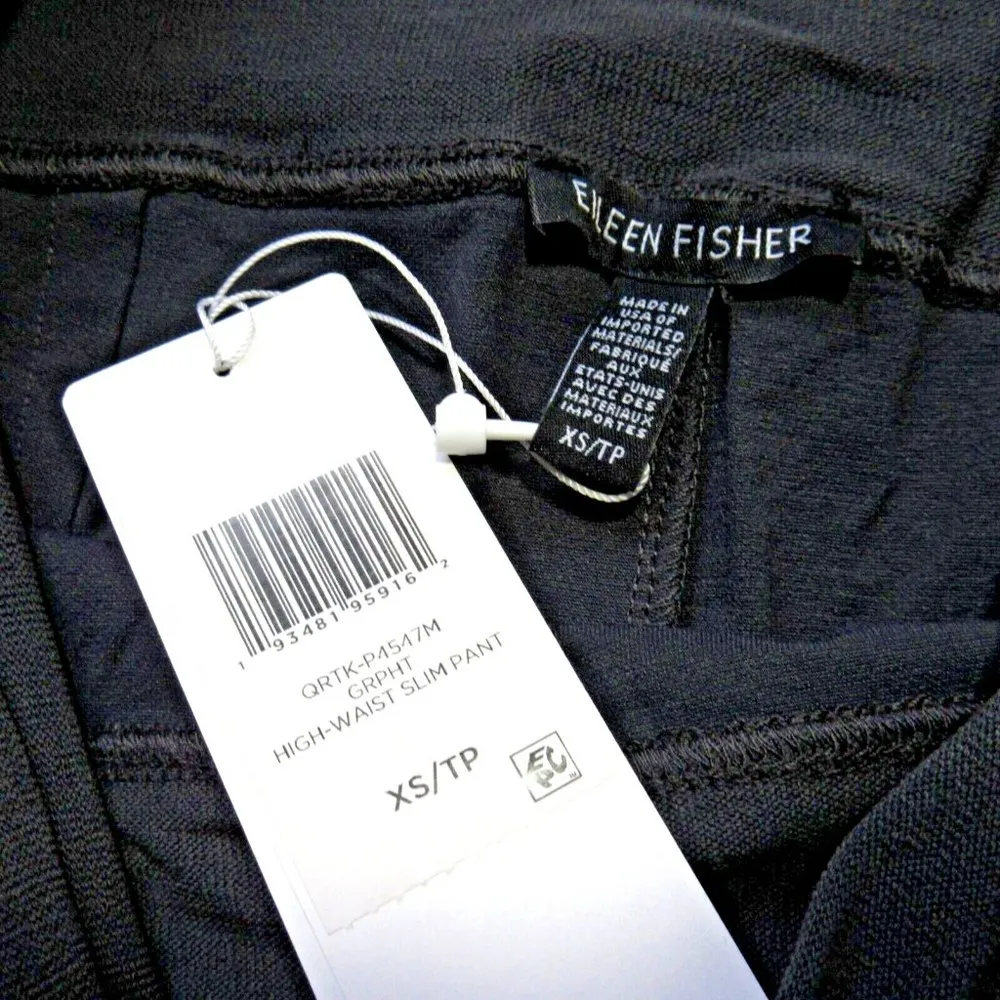 NWT Eileen Fisher High-Waist Slim Pant in Graphite Washable Stretch Crepe XS - Image 5
