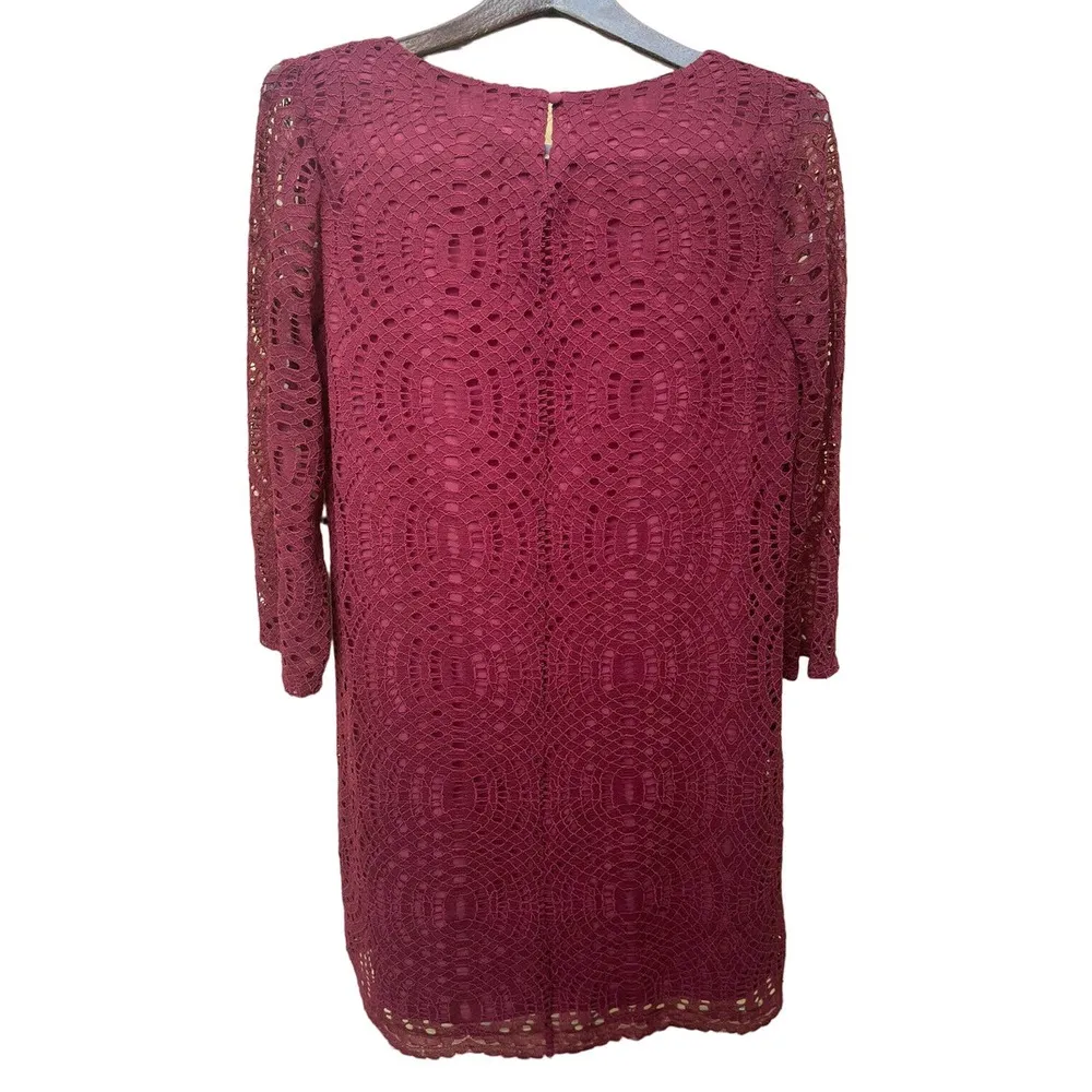 J Crew Women’s Lace Burgundy Red Shift Dress Size 8- 3/4 Sleeves Crew Neck NEW - Image 2