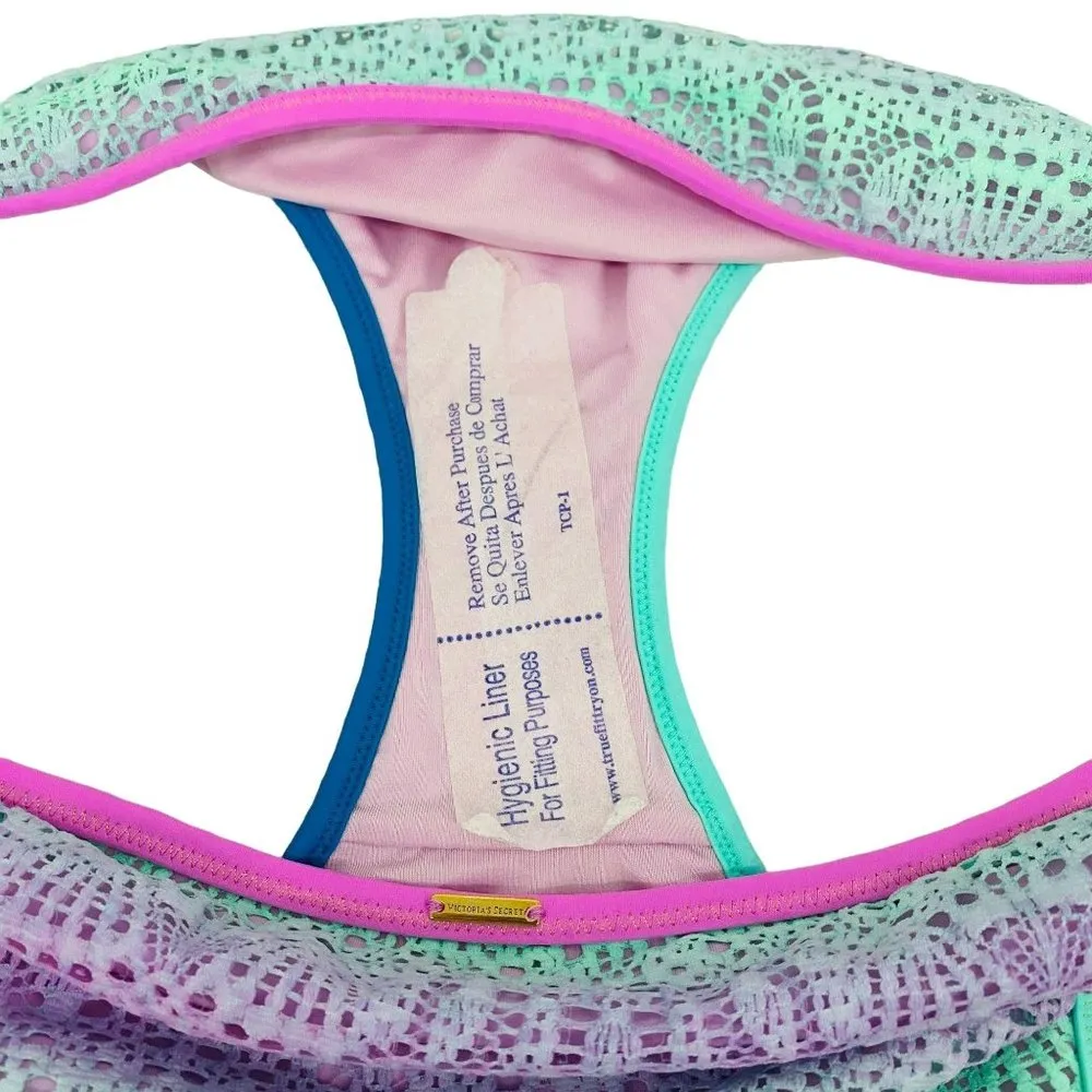 Victoria's Secret Teal Purple Pink Lace Classic Hipster Bikini Bottom Size Large - Image 4