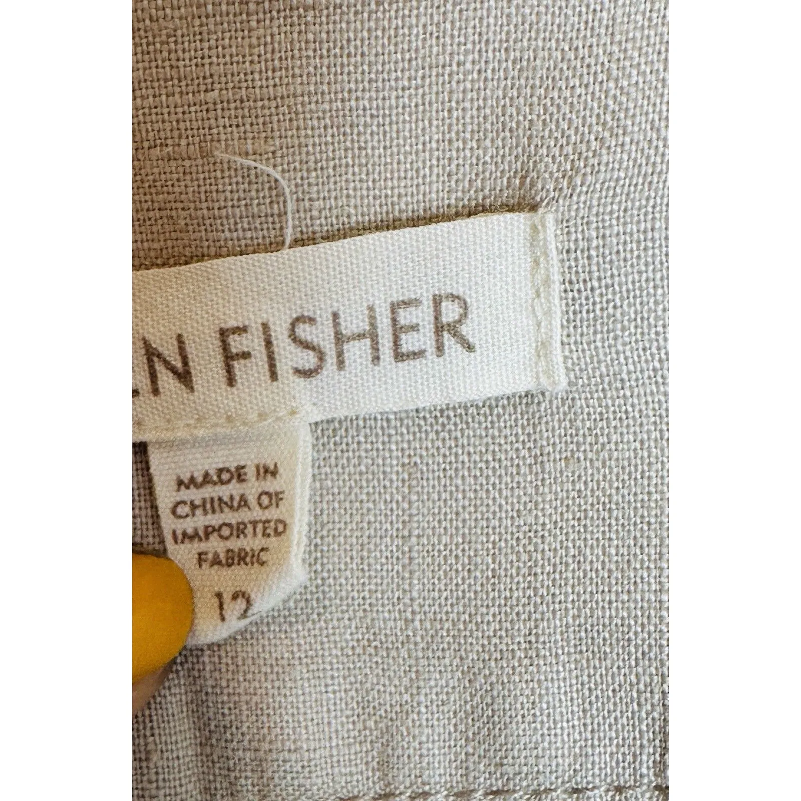 Eileen Fisher 100% Linen Wide Leg Pants Women Sz 12 Large Beige Tan Boho Beach - Image 11