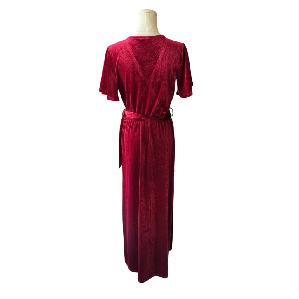 Baltic Born - NWT Nadine Velvet Wrap Midi Dress Merlot Size M - Image 4