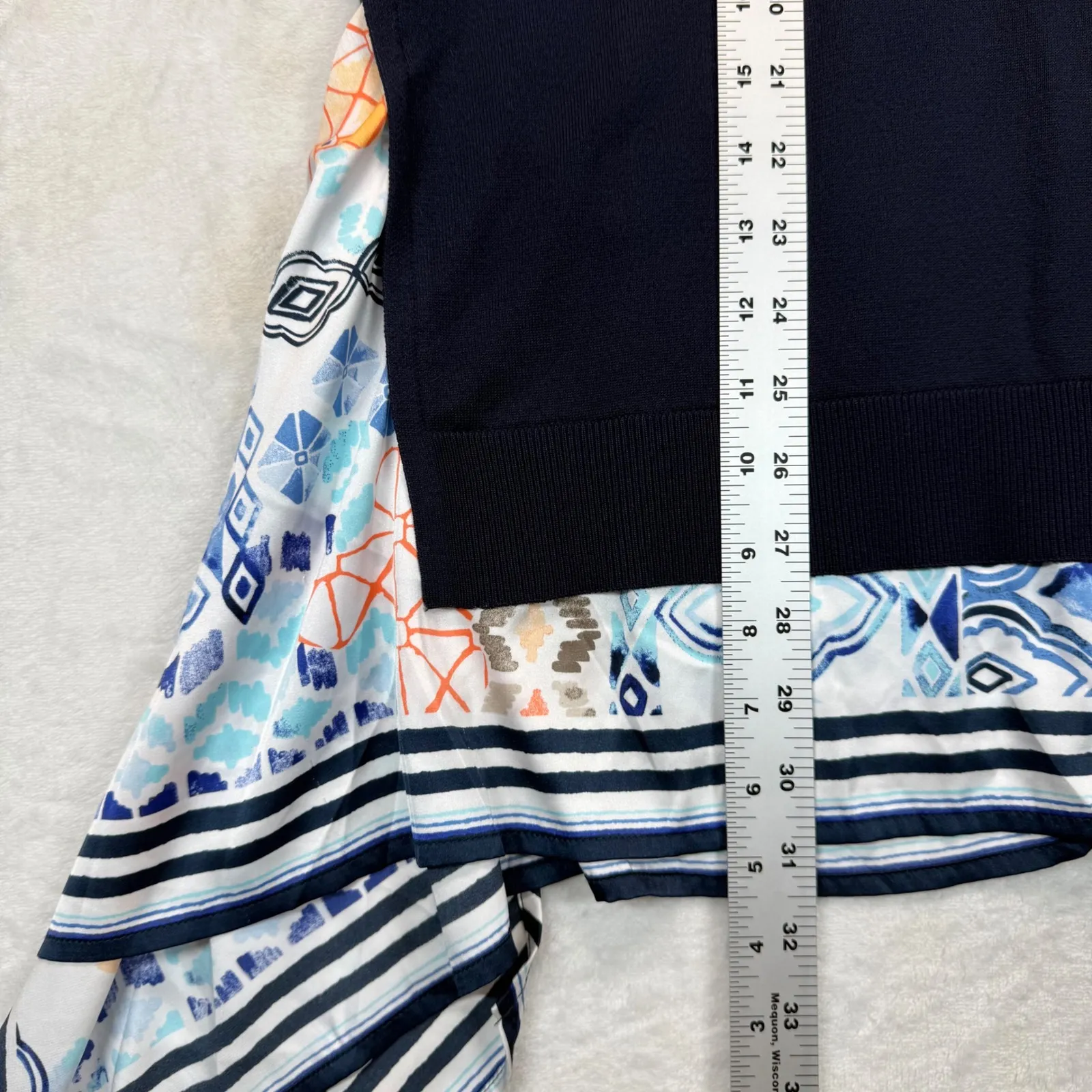 Chico's‎ Open Front Cardigan Duster Scarf Hem Blue Print Trim Knit Size 0 US S - Image 8