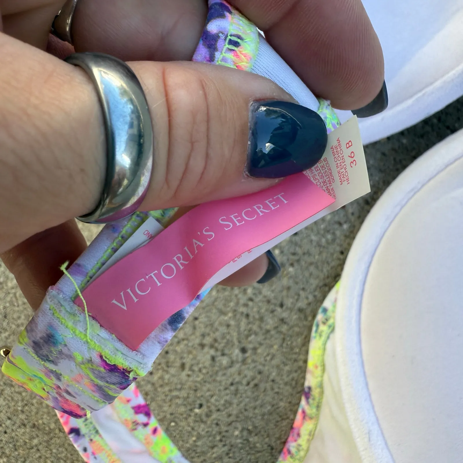 Victoria's Secret 36B The Gorgeous Add 2 Cups Halter Top Bikini Neon Splatter - Image 6