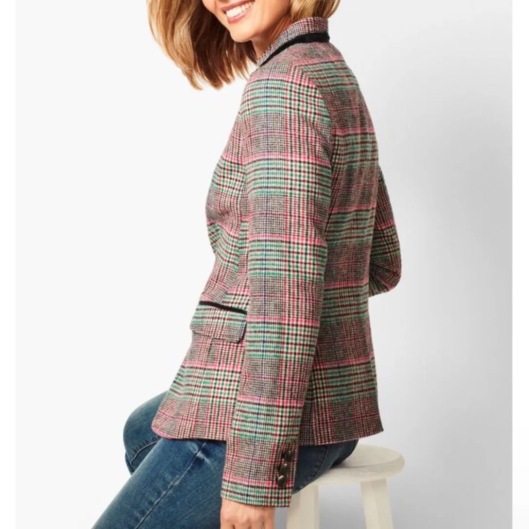 TALBOTS | NEW Wool Blend Sherland Tipped Plaid Aberdeen Plaid Blazer Jacket, 8 - Image 2