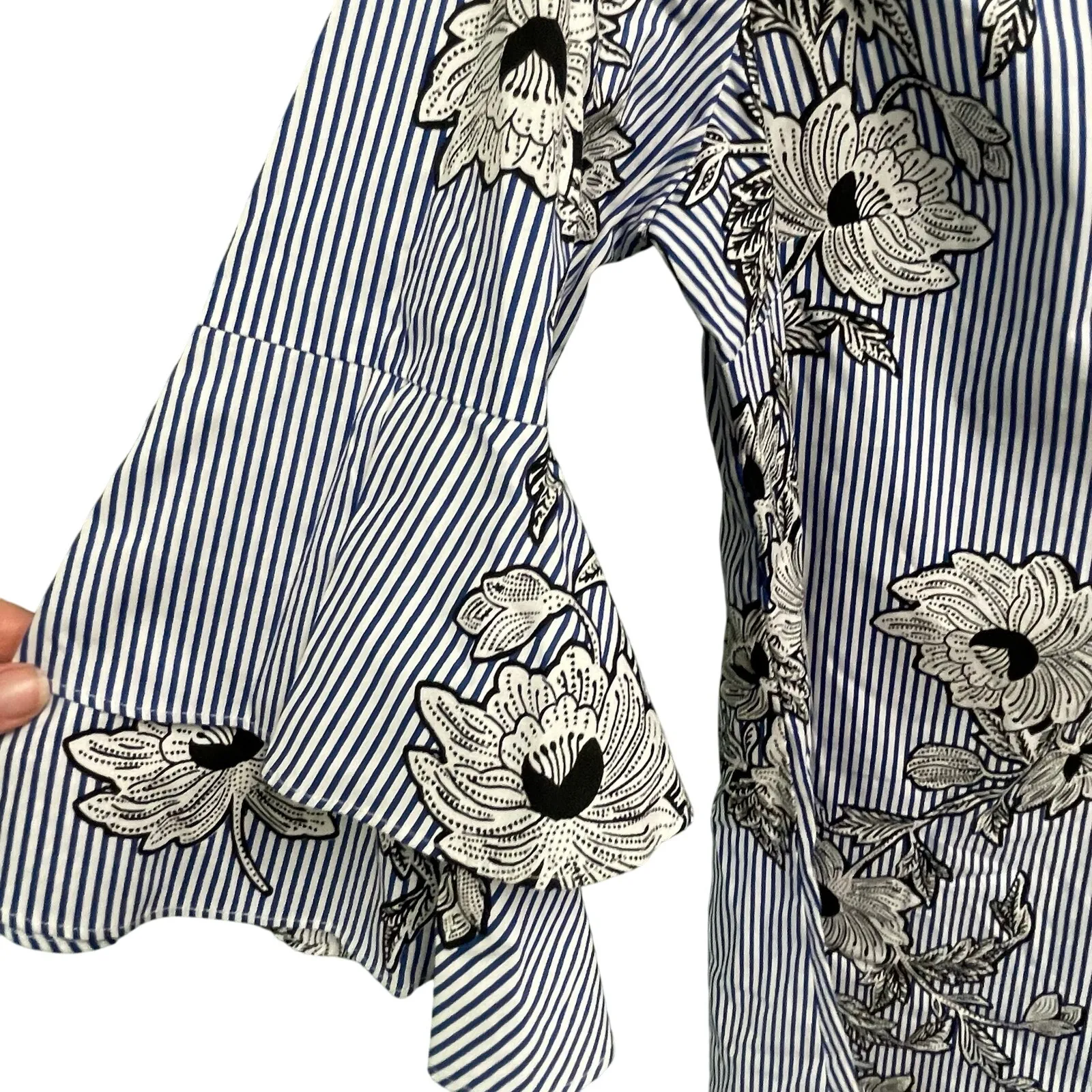 Signature Studio Blue Striped Floral Print Lightweight Dress Size Medium NEW - Image 2