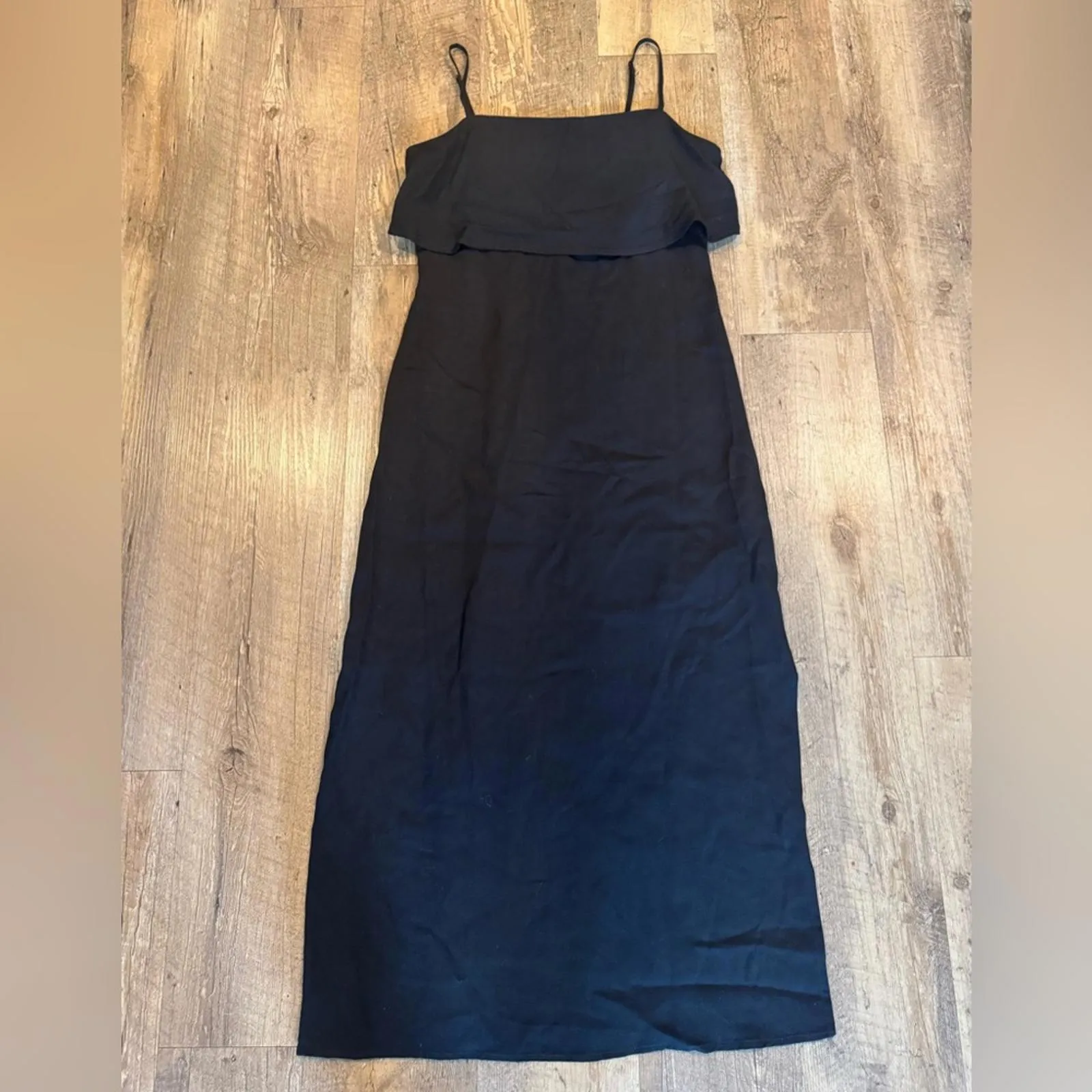 By Anthropologie Slim Linen Midi Dress Black Womens 2 - Image 4