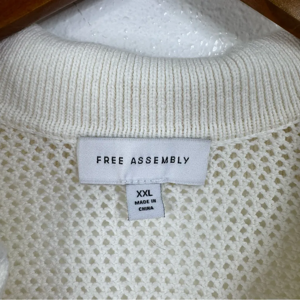 Free Assembly Open Knit Collared Top in Cream Size XXL - Image 3