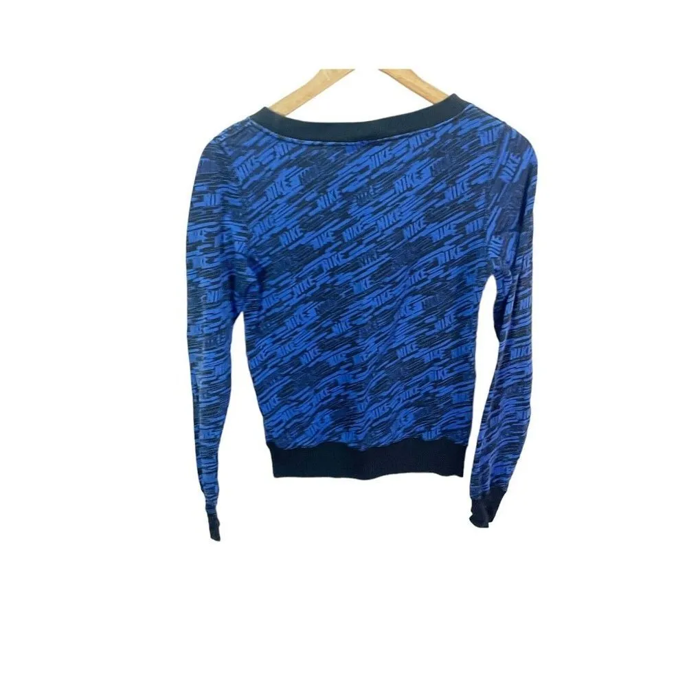 Nike Womens Crewneck Sweatshirt Blue Long Sleeve Logo Crew Neck XS - Image 2