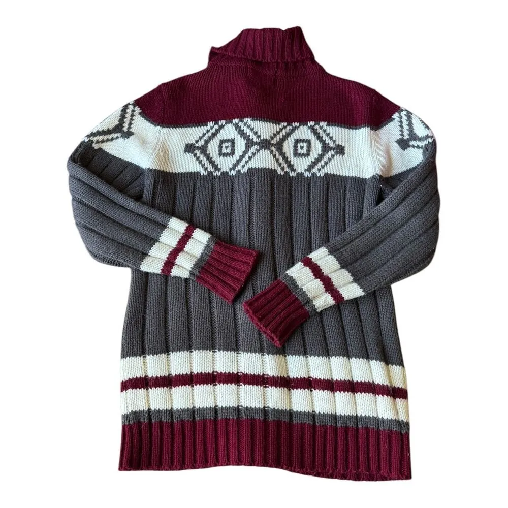 Vintage Retro Sigallo Knit Cardigan big collar, Gray, Maroon & Cream size medium Gray - Image 12