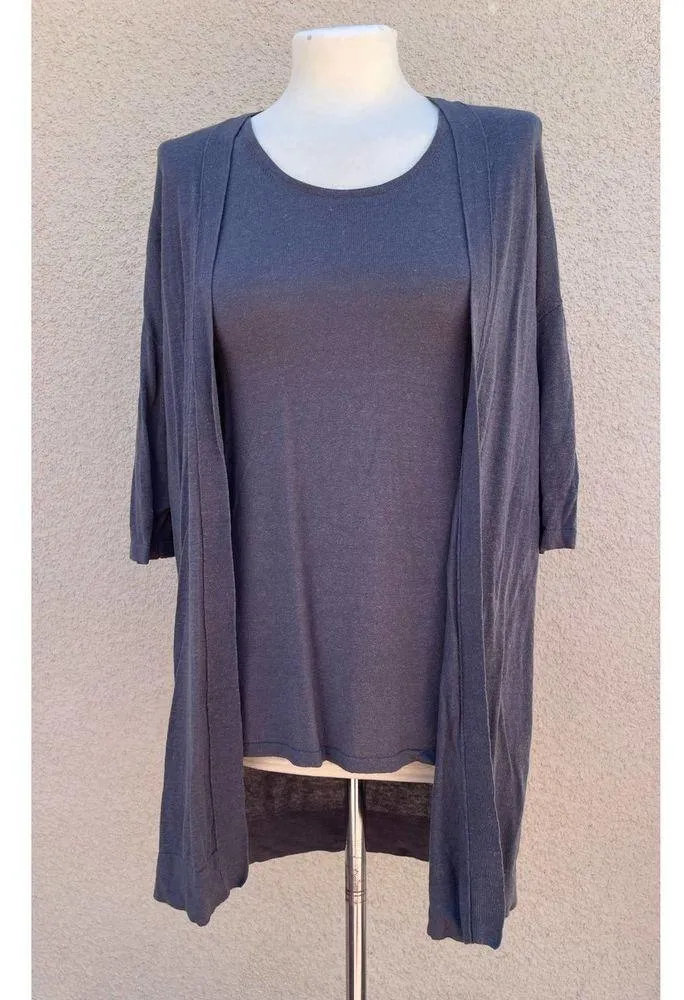 J. Jill Pure Linen Blend Cami and Cardi Set XS Petite Grey Gray Size undefined - Image 2