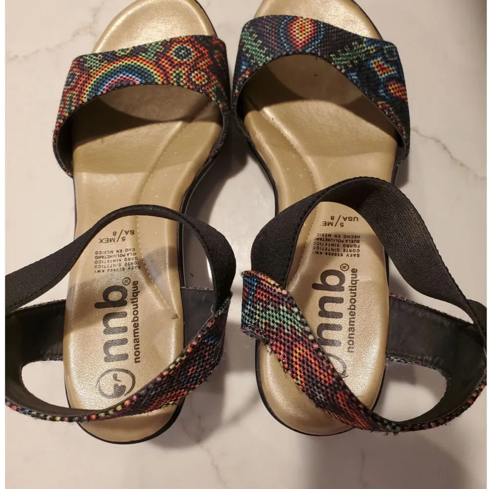 nnb No Name Boutique Womens Size 8 Wedge Sandal Tribal Rainbow NEW Black - Image 3