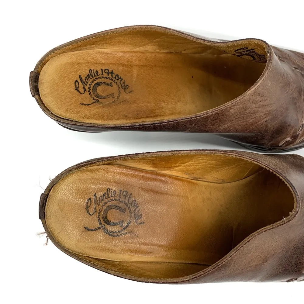 CHARLIE 1 HORSE Cowboy Mules Brown Leather 10B - Image 10