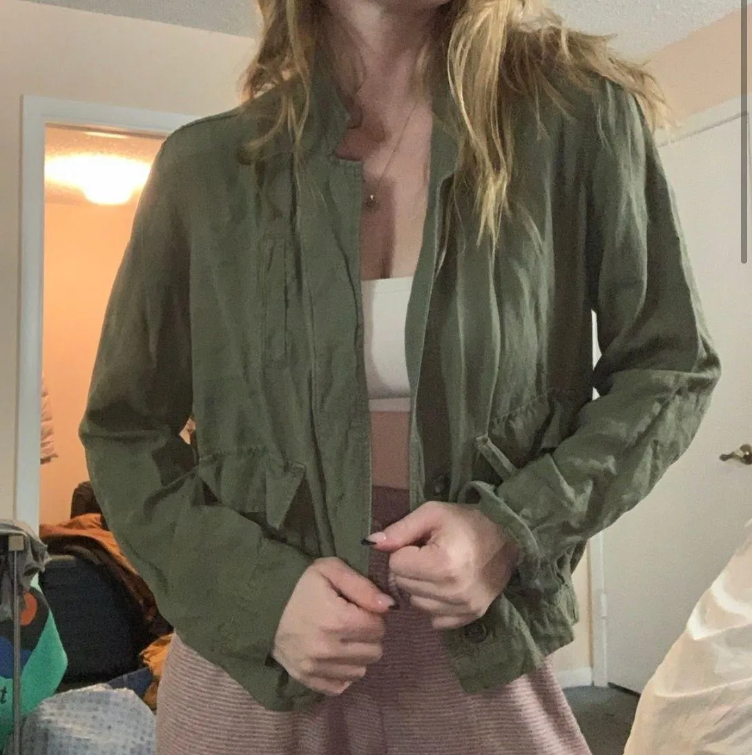 Olive Green linen blend cargo Jacket - Image 4