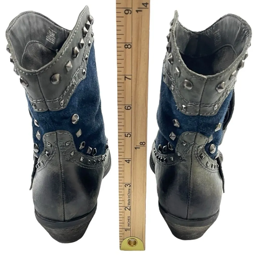 Vince Camuto Madalissa‎ Two Tone Leather Studded Boots Size 8 Brown Blue Shoes - Image 4