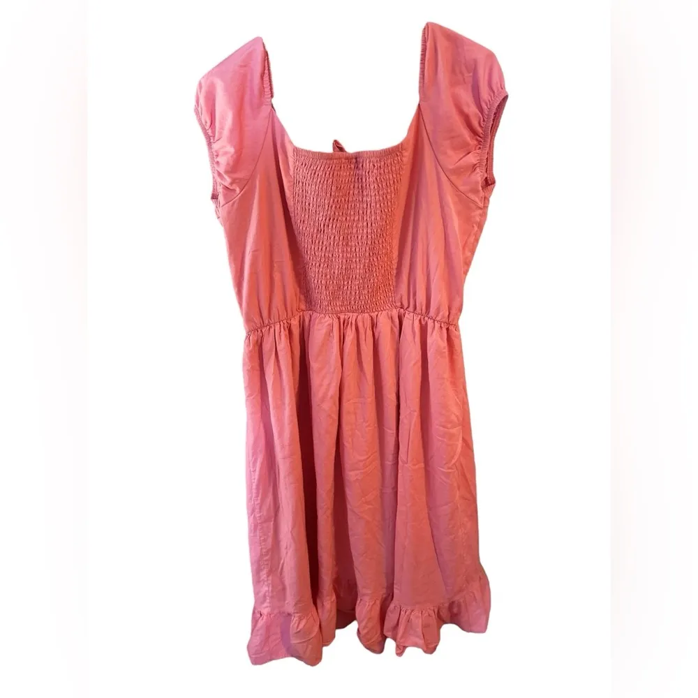 Blueberi Boulevard Embroidered Milk Maid Dress Coral Pink Puff Sleeve Ruffle Hem Size XL - Image 4