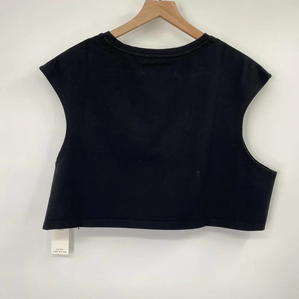 Good American Crop Strong Shoulder T Shirt Black Stretchy Knit Womens 14-16 - Image 3