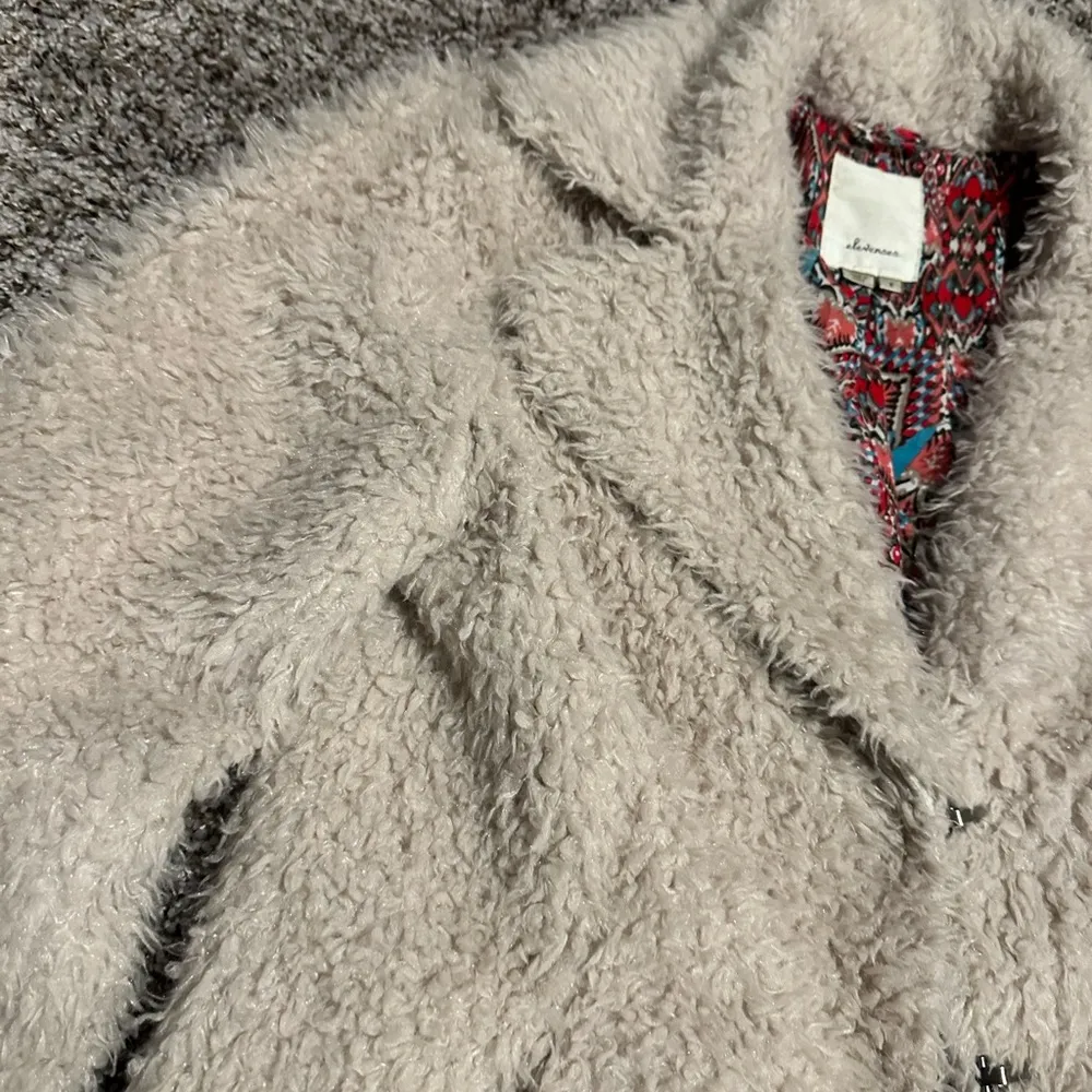 Anthropologie Elevenses Cream Shag Coat Sherpa Teddy Jacket - Image 3