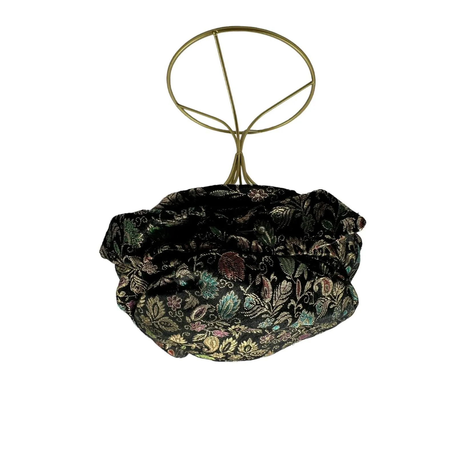 Vintage Womens Tapestry Lined Beret Hat French Floral Blue Black 445570 - Image 6