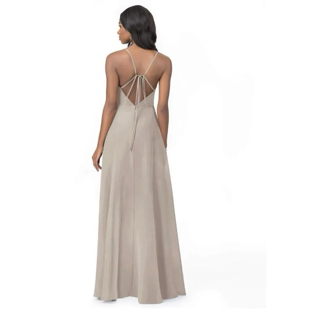 NWT Azazie Everleigh Frost A-Line Pleated Chiffon Maxi Bridesmaid Dress - Image 3