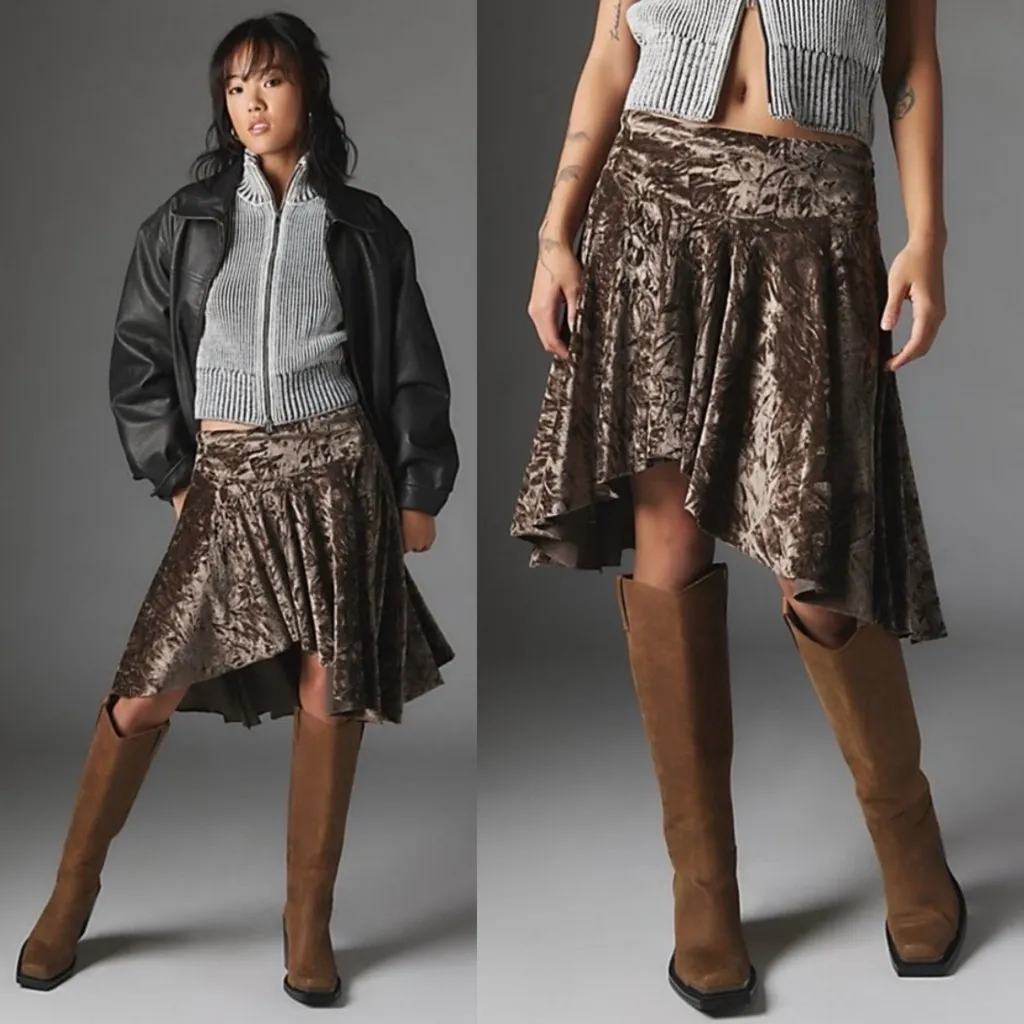 Silence + Noise Willa Crushed Velvet Asymmetric Hem Circle Skater Skirt Y2K XS - Image 2