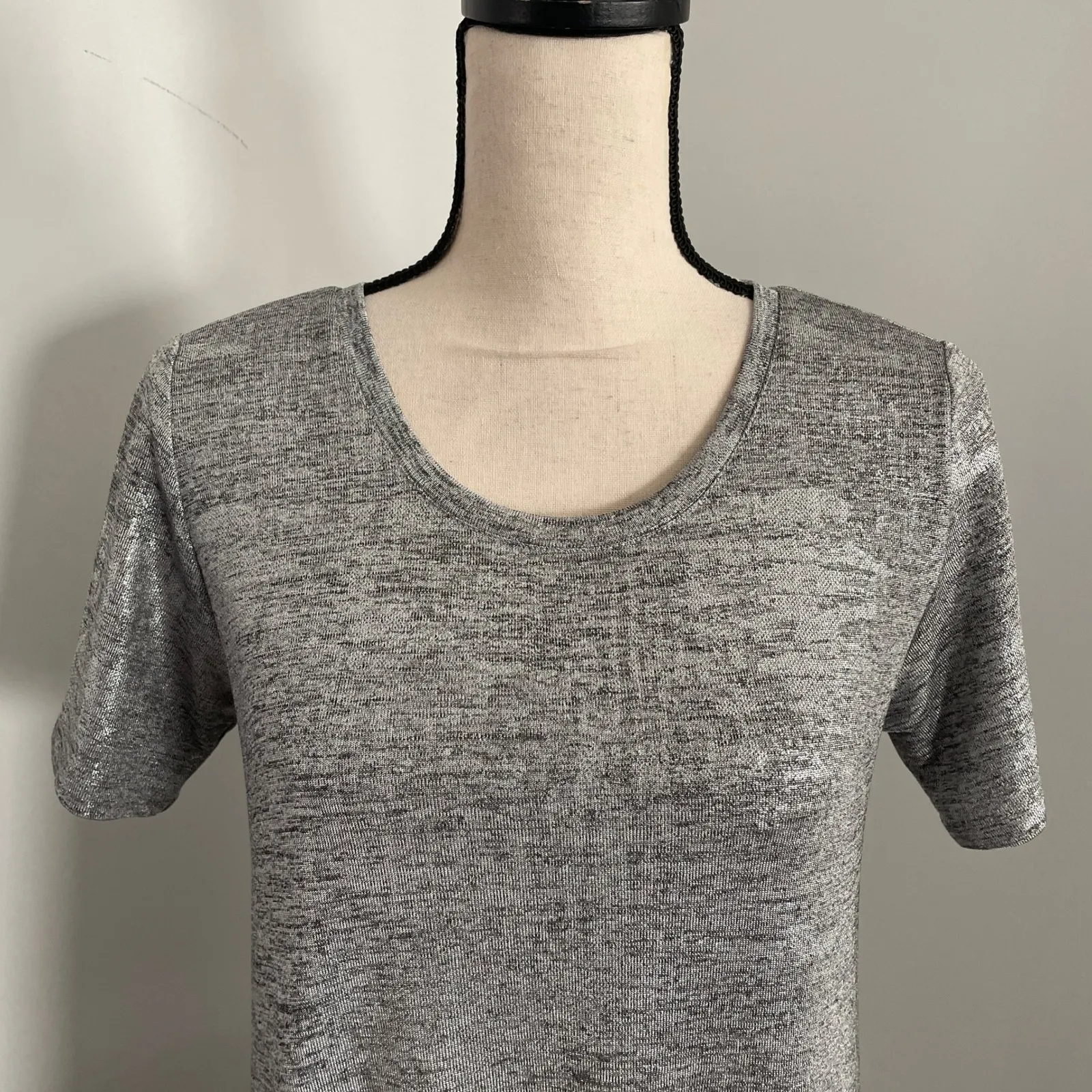 Silver Metallic Pleated Dress sz Small Veronica Short Sleeve Indie‎ Sleaze Party - Image 3