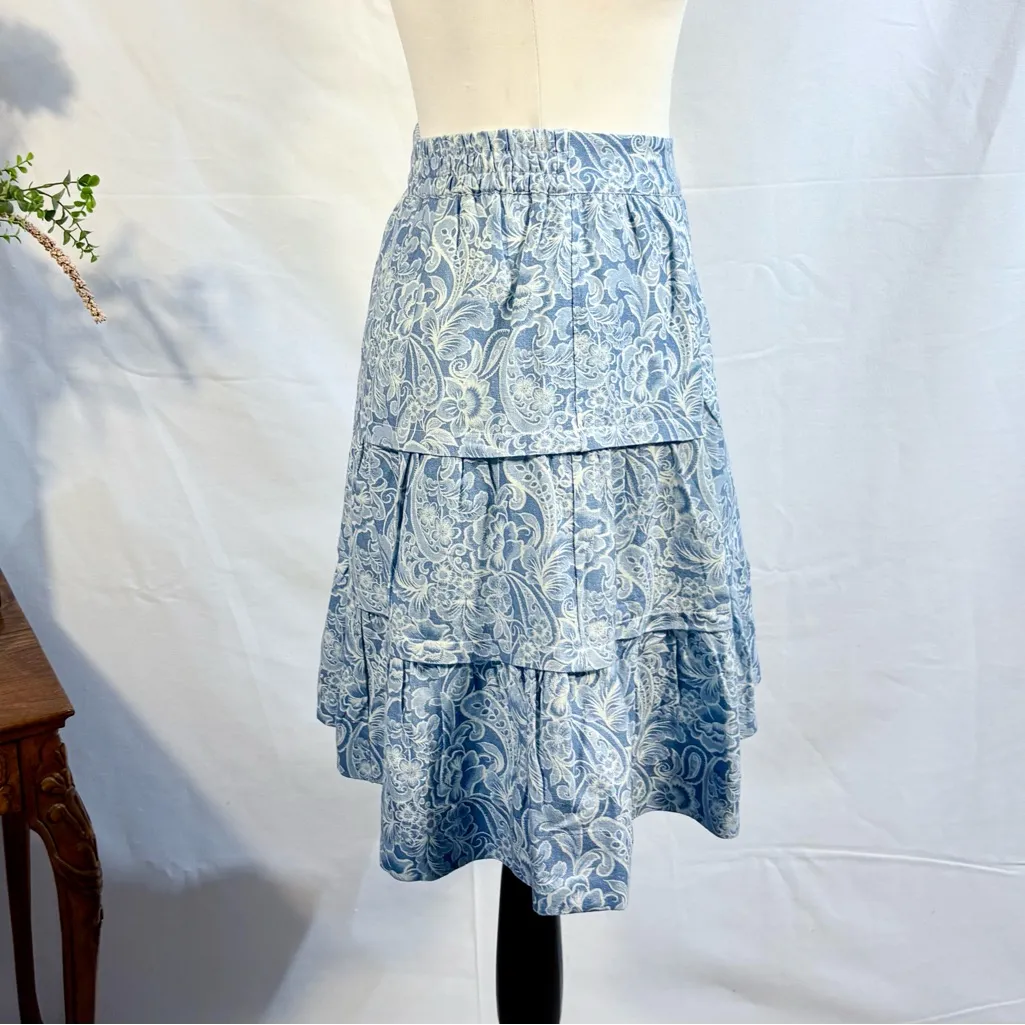 Soft Surroundings Linen Blend Tiered Ruffle Skirt – Blue Floral Paisley Sz M 💚 - Image 5