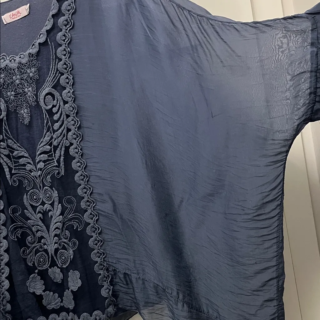 Scandal Italian Slate Blue Ethereal Short Sleeve Blouse Top - Image 6