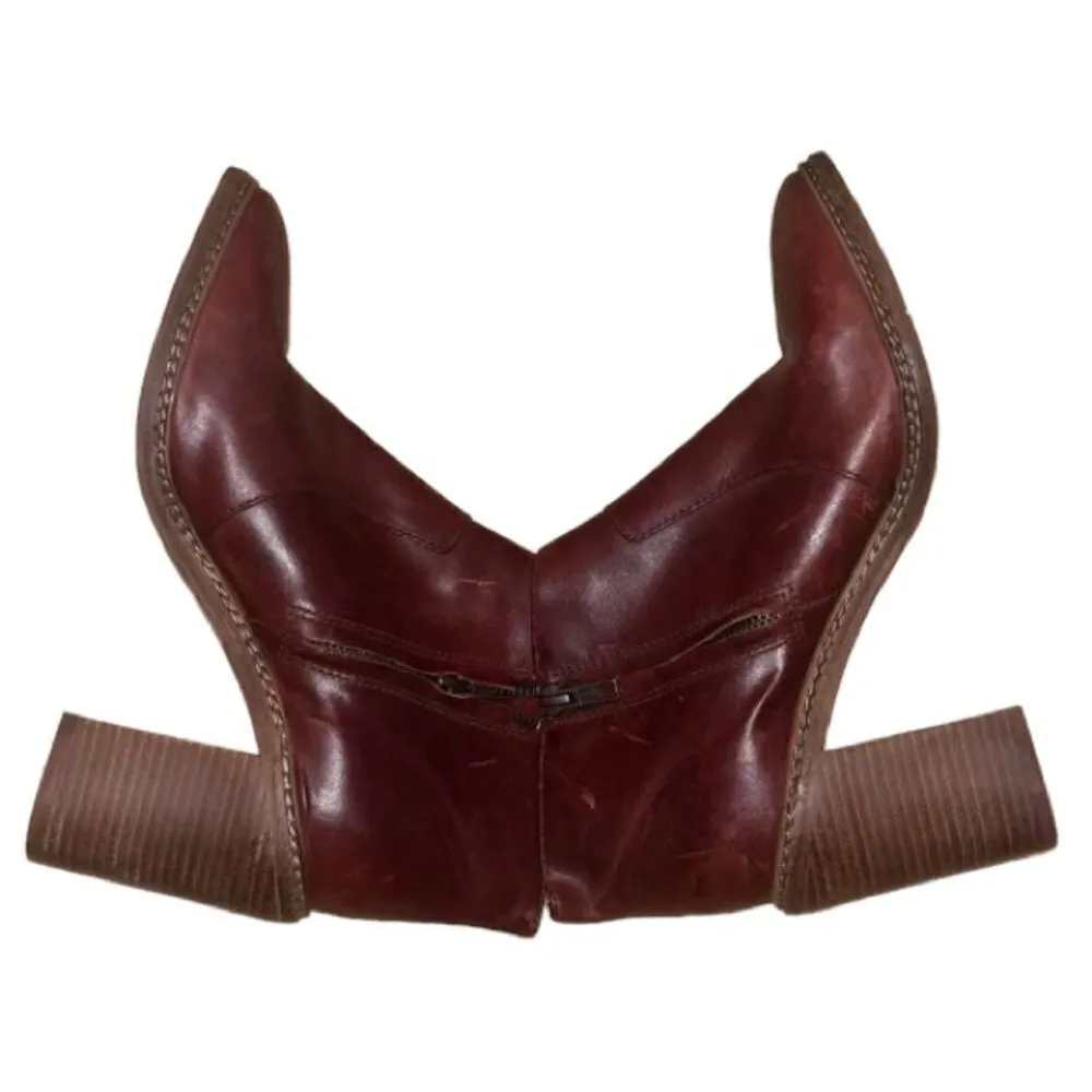 Red Rivet Burgundy Leather Booties Size 9 1/2 M - Image 4