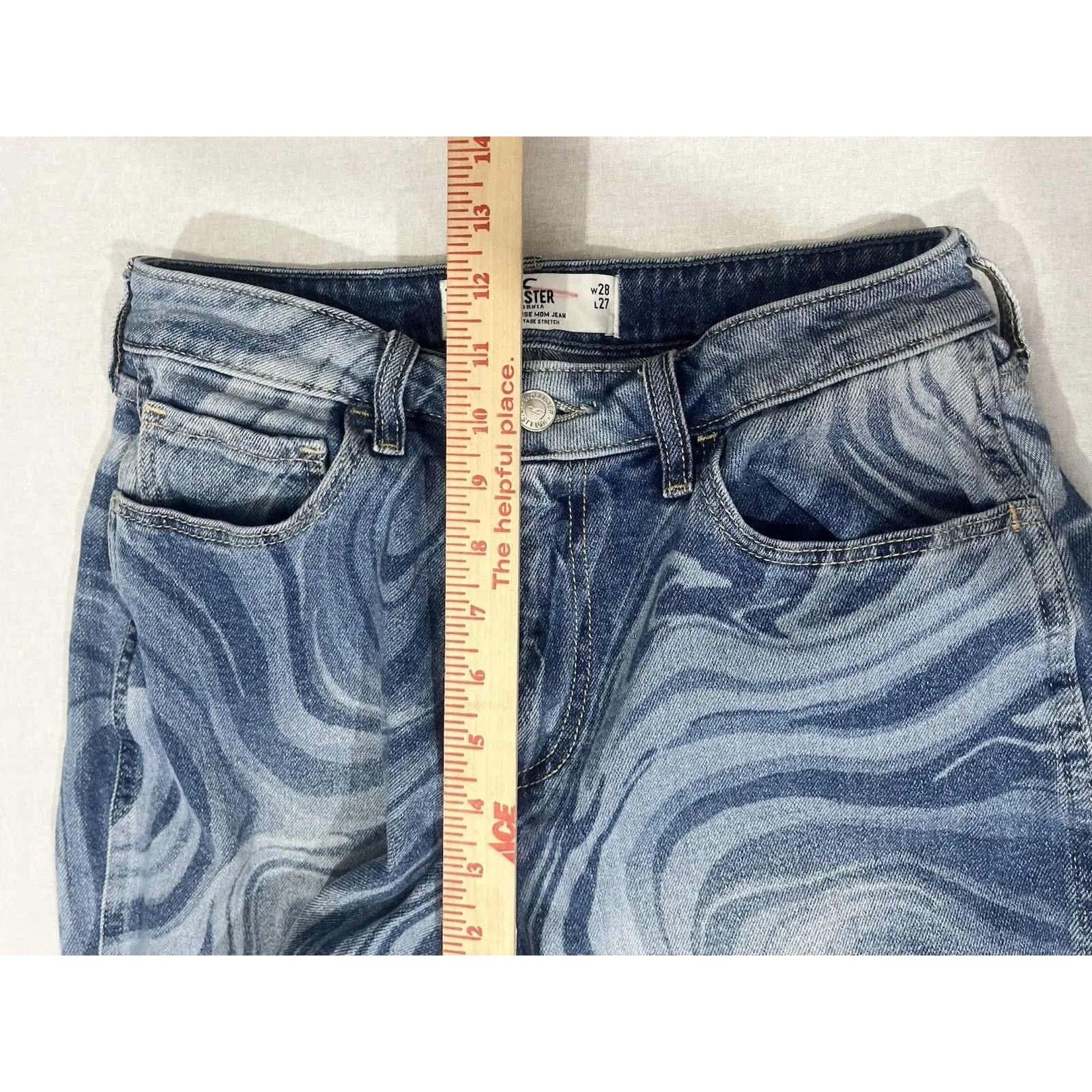 Hollister Curvy High Rise Mom Jeans Junior Size 7 Stretch Groovy Marbled Print - Image 5