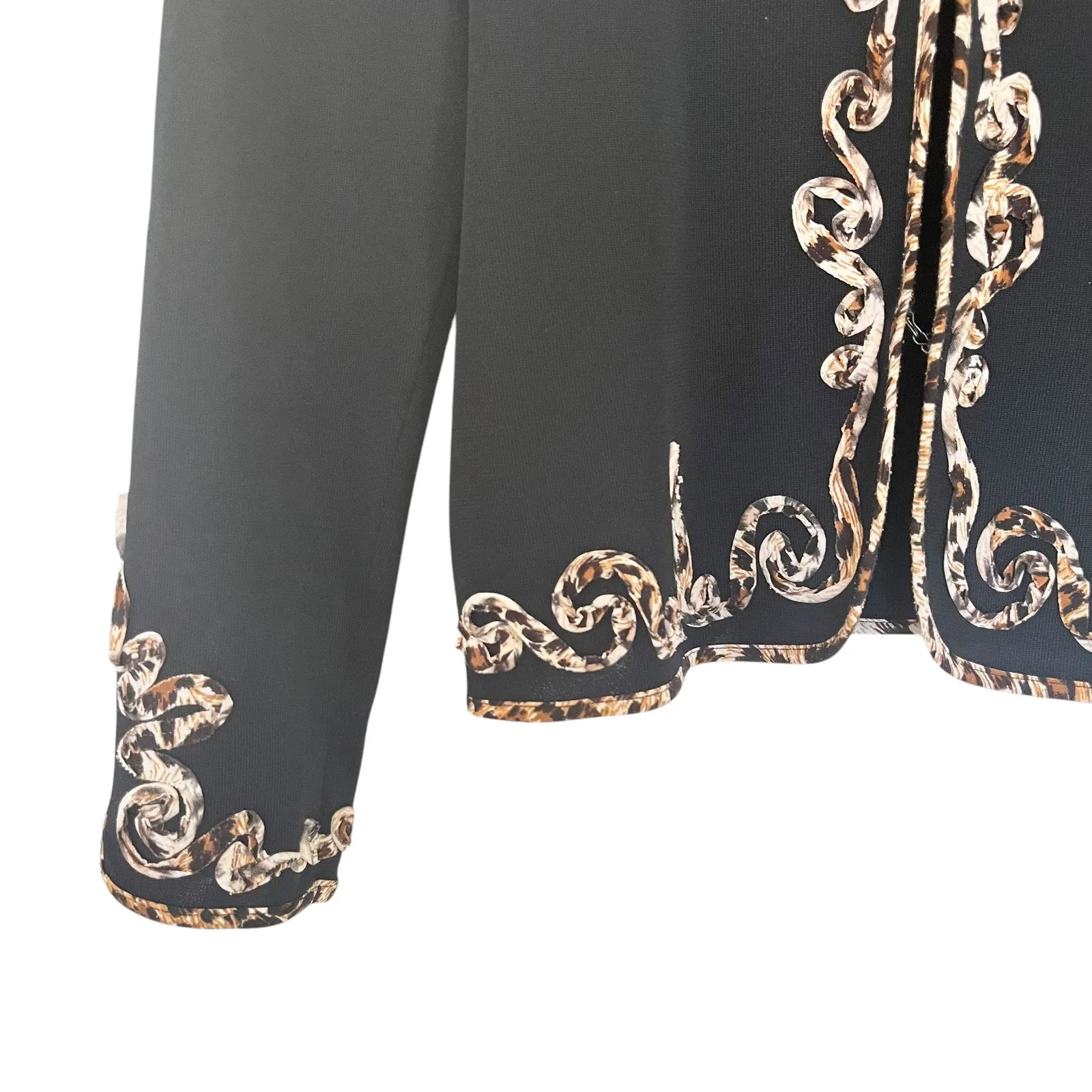 Ming Wang Black Leopard Print Embellished Cardigan Sweater Jacket Size Small - Image 4