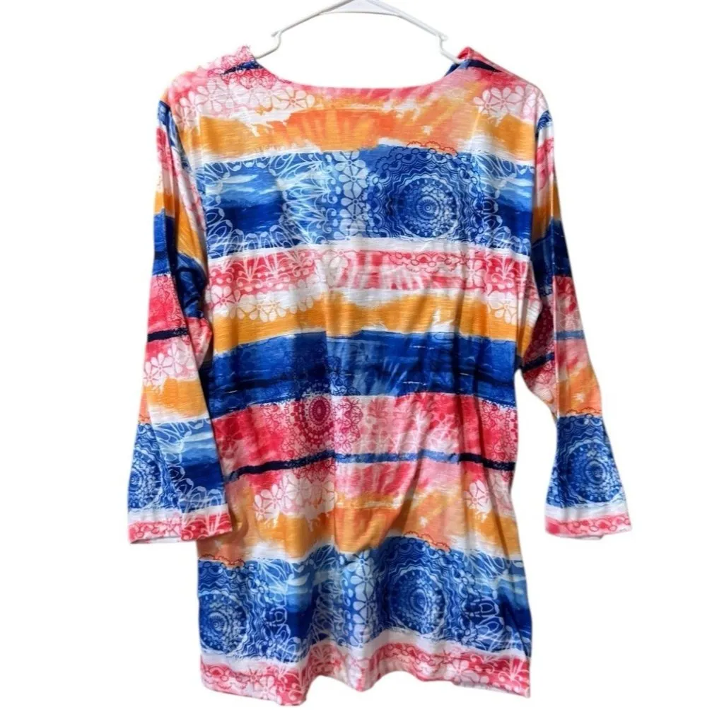 Alfred Dunner Women Size Medium Colorful Tunic Top Stretch Beach Vacation Summer - Image 2