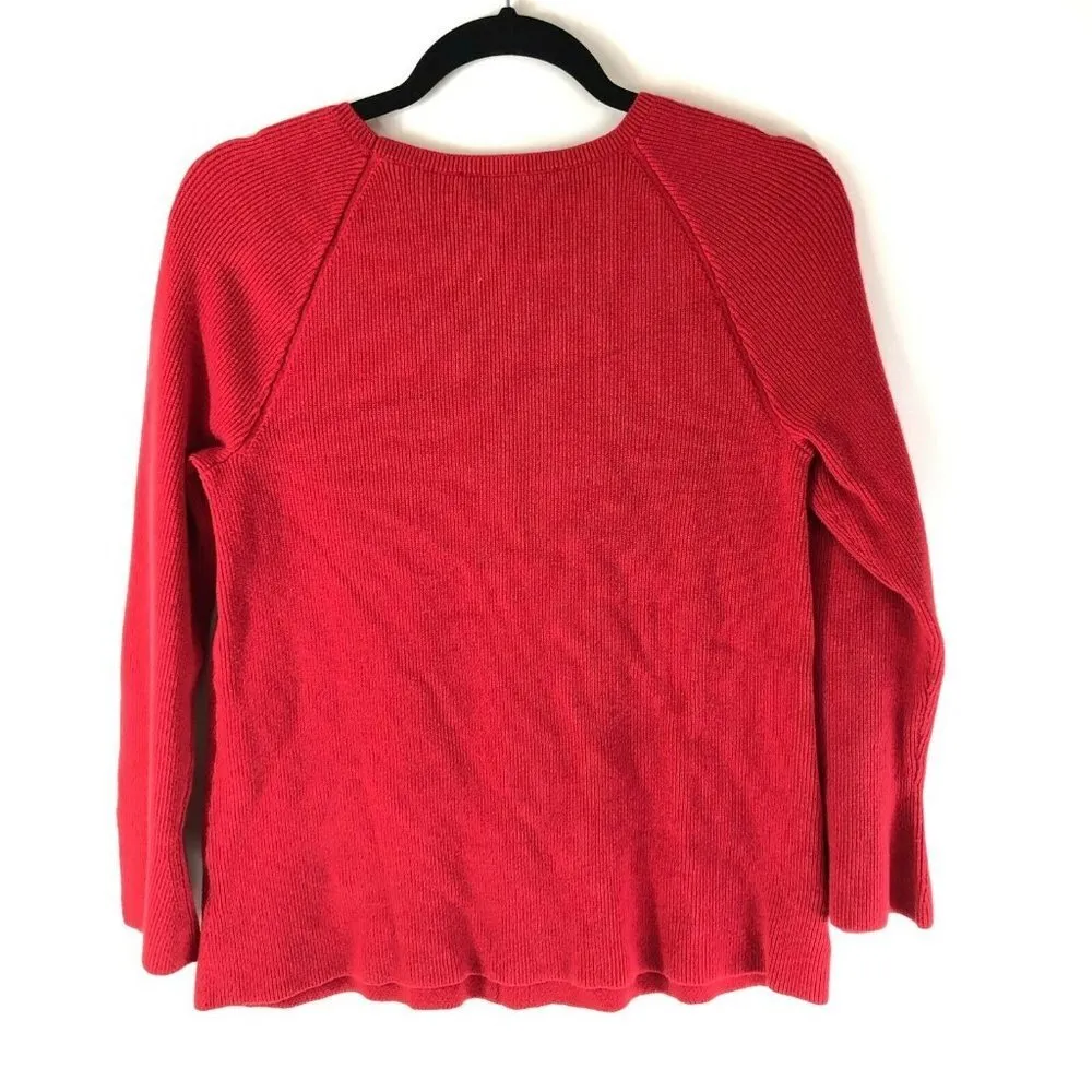 Ann Taylor Loft Womens Sweater Boxy Raglan Bell Sleeve Cotton Blend Knit Red M - Image 2
