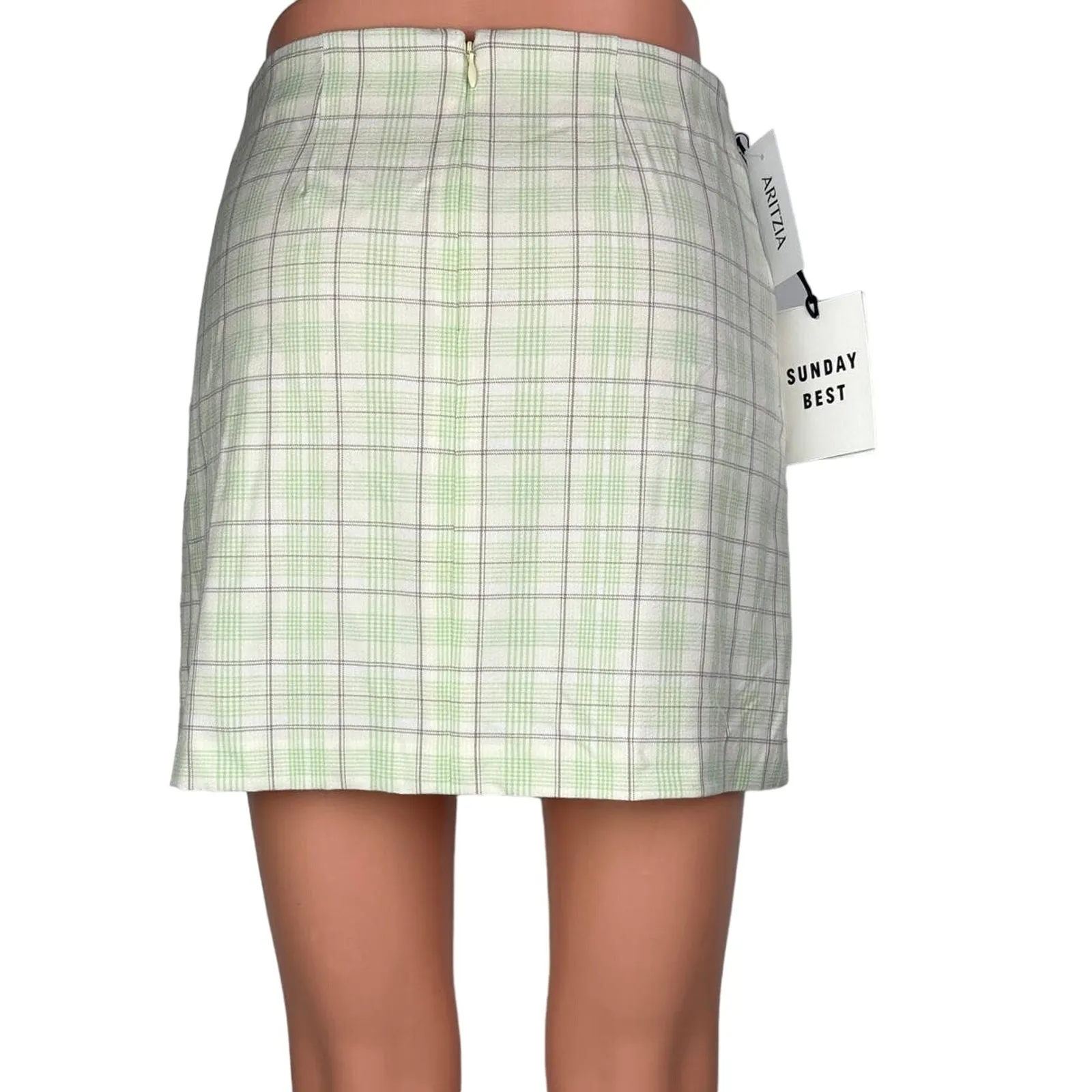 NEW Aritzia Sunday Best Tatiana Lola Green Plaid Slit Straight Mini Skirt Size 2 - Image 3