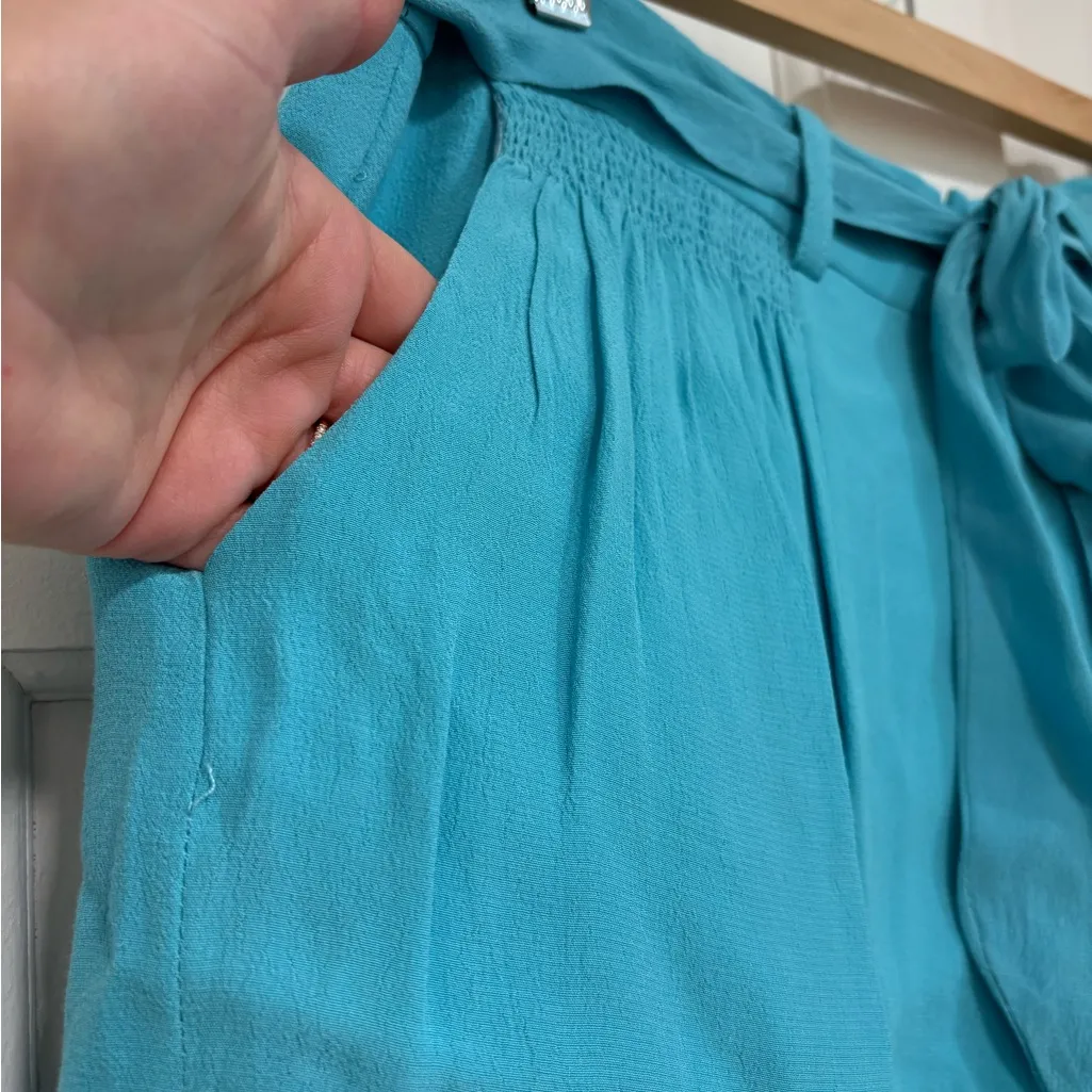 Show Me Your MuMu High Waist Shorts Belted Pleated Pockets Teal Flowy Boho - Image 2