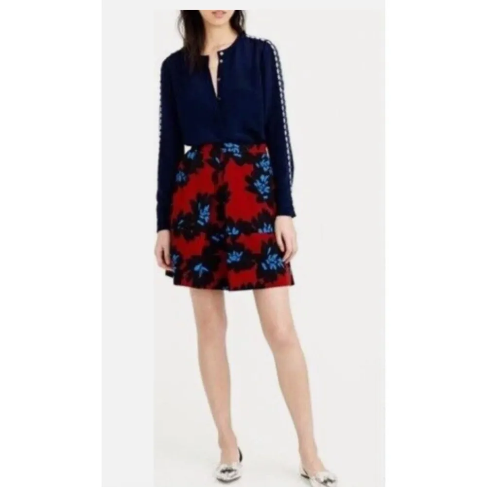 J Crew Skirt Womens 6 Red Black‎ Blue Firework Floral Cotton Lined A Line Mini - Image 3