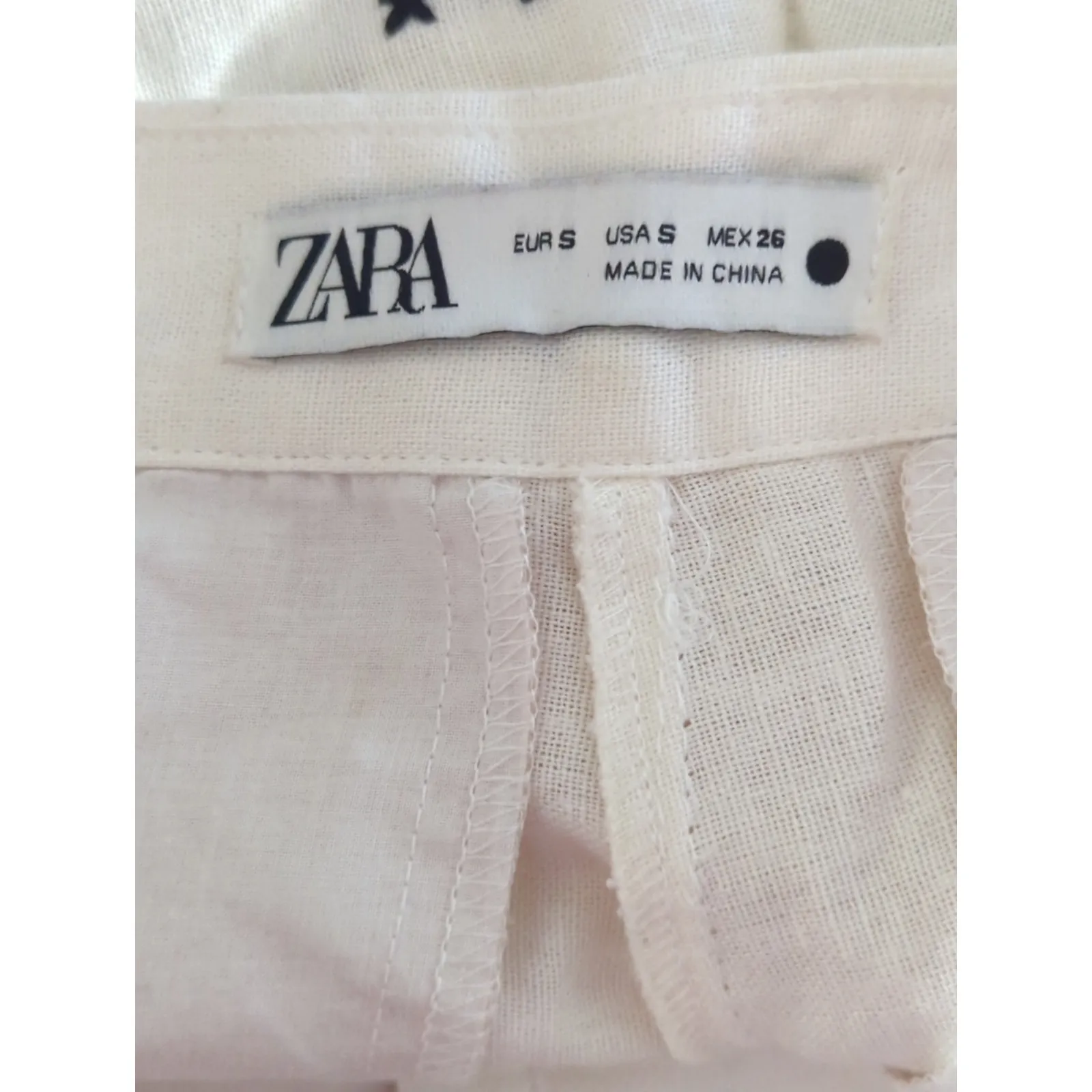 Zara White & Green Geometric Embroidered Linen Pants Small Coastal Bohemian - Image 13