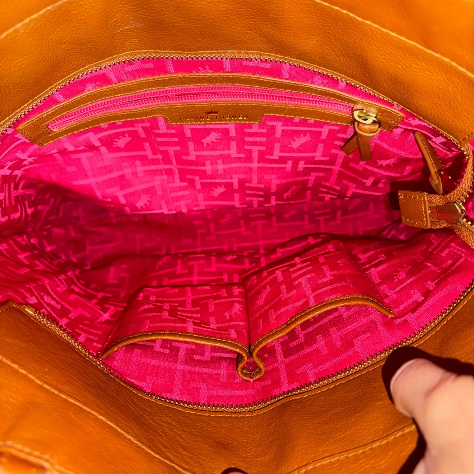 Elaine Turner Cleo Leather Tote Bag Brown Suede Accent Shoulder Bag Women - Image 5