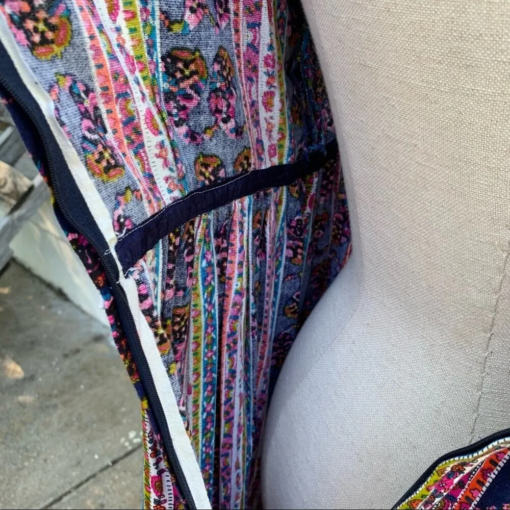 Vintage 70s flannel Gunne style prairie dress Moody Paisley Stripe Blue Size M - Image 7