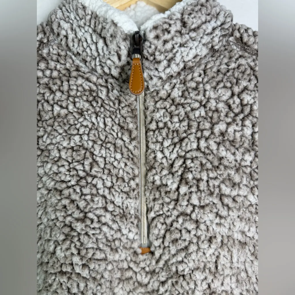Nordic Fleece Women’s Sherpa Pullover Quarter Zip Teddy Faux Fur Sz M Gray Size M - Image 2