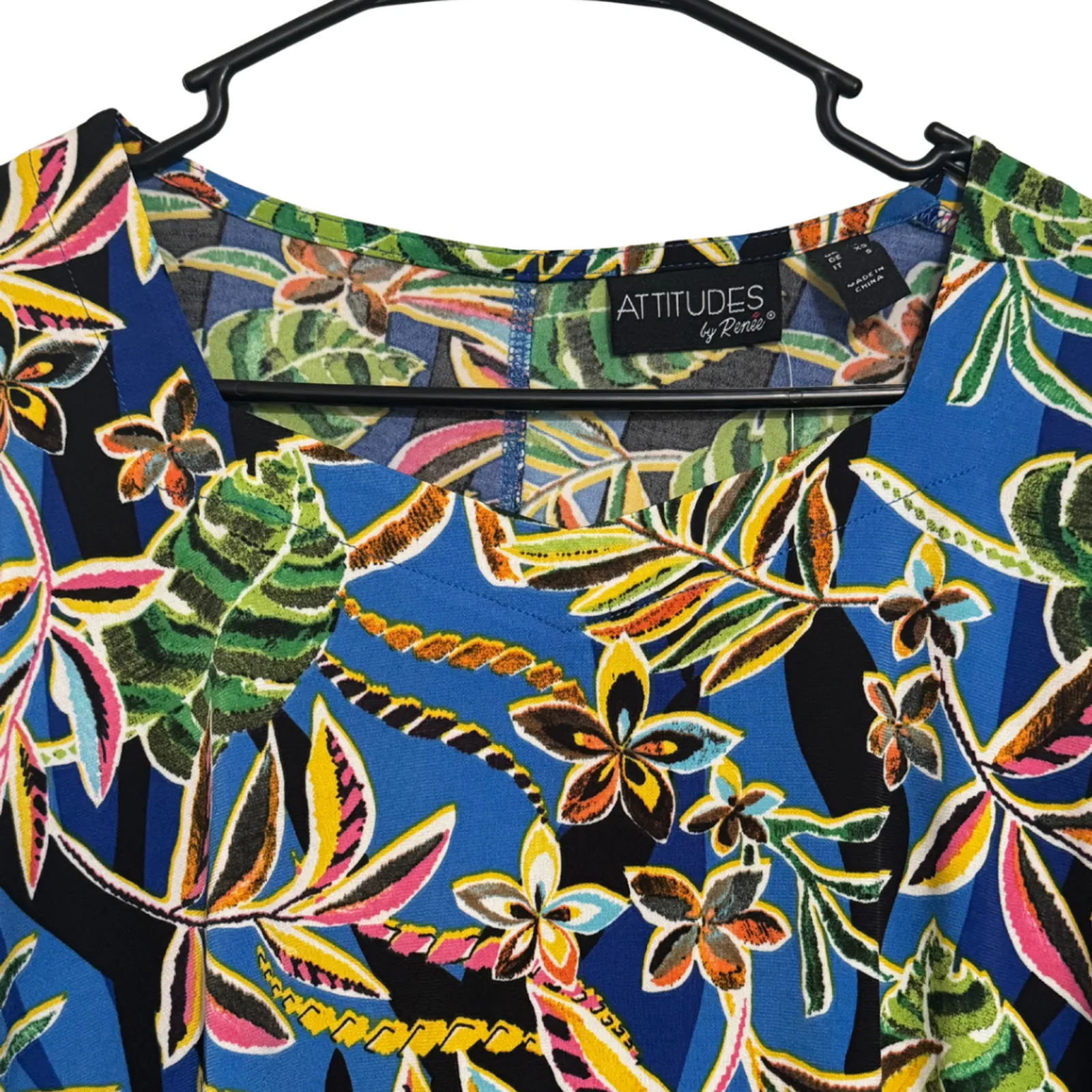 ATTITUDES BY RENEE Tropical Print Knit Swing Tunic Long Sleeve High Low NWT XS Black - Image 3