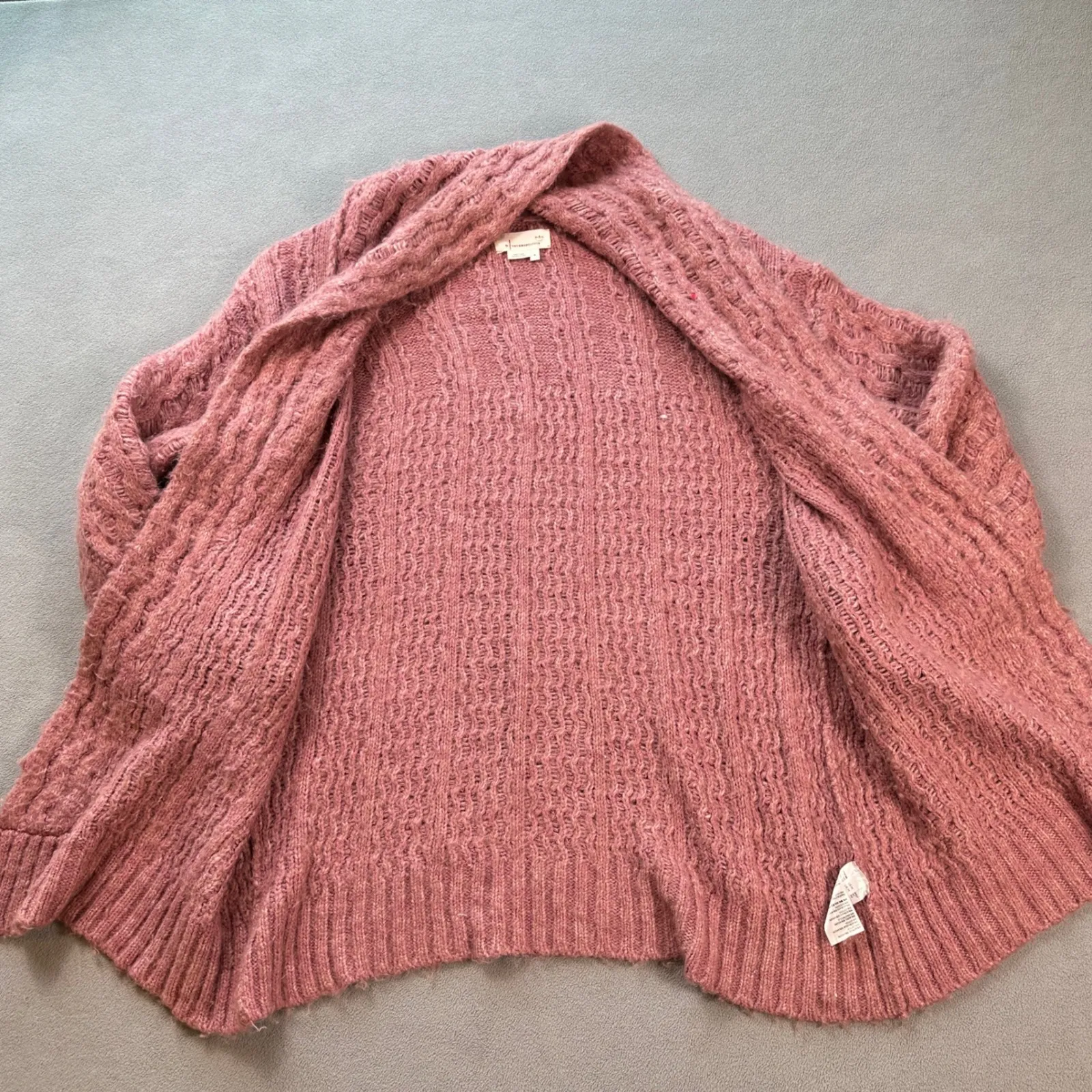 Anthropologie Chunky Cable Knit Shawl Collar Cardigan Sweater Open Dusty Rose M - Image 5