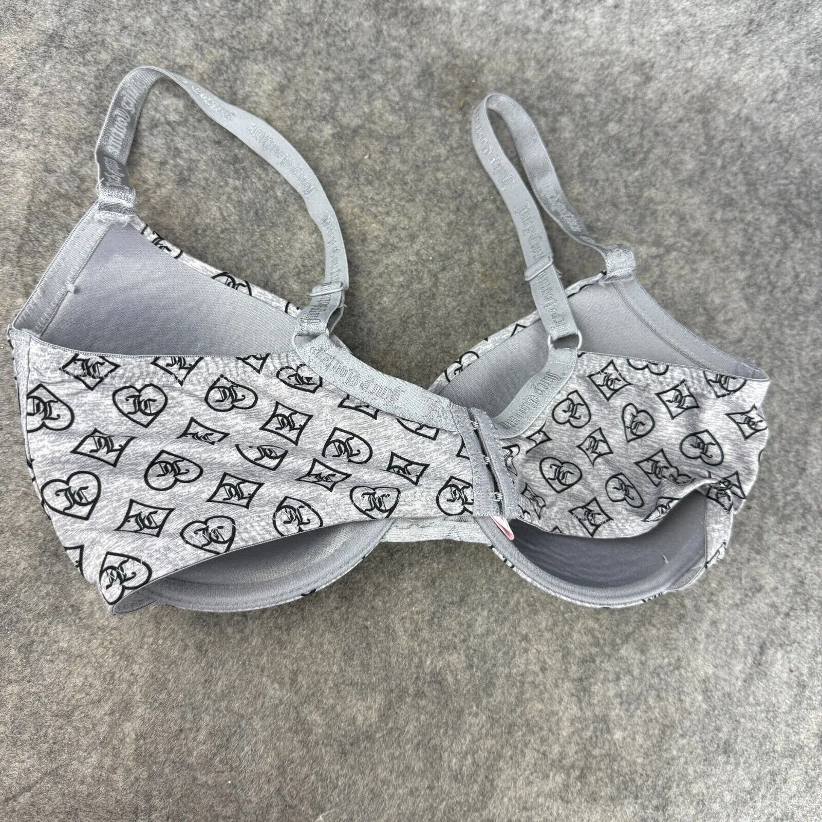 36C Juicy Couture Underwire Padded Women's Bra JC‎ logo Gray Black - Image 2