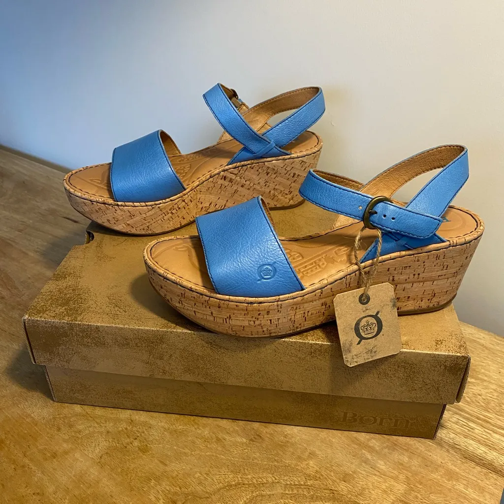 Born Maldives Leather Wedge Sandals NIB | So cute and comfy! Blue Size 9 - Image 5